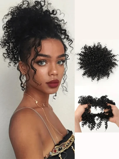 4-Inch Short Curly Hair Extensions, With Spiral Hair Ties, Rubber Hair Ties, And Synthetic Fiber Hair Ties, Hair Accessories For Women And Girls, Elastic Hair Ties, Ponytail Holders, Suitable For Female Wear Hair Rubber Bands Scrunchies Hair Rope