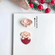 动物及心形系列聚合物粘土切割模具，包括大象、猫、老鼠、熊、狐狸、猪等造型，适合初学者制作手工聚合物粘土耳环和陶瓷工艺品。 - 杏色 - 查看 10