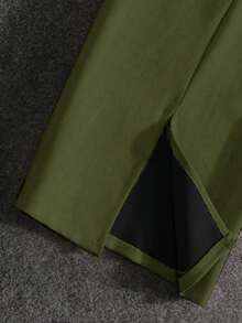 Falda versátil con abertura trasera de terciopelo de piel de ciervo elegante para uso diario, sin elasticidad - Verde militar - Ver 5