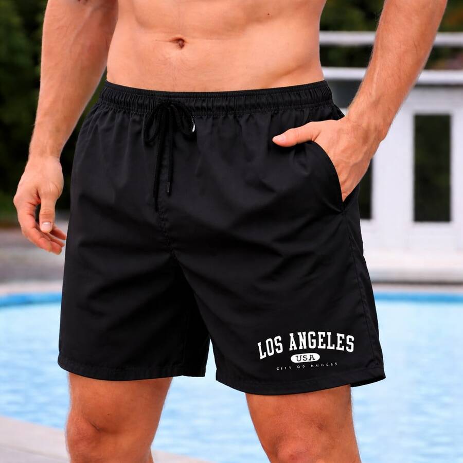 Men's Tactel Shorts With New Basic Print - Los Angeles Bermuda - màu đen - Xem 1