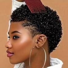 4 Inch 150 Density 100% Brazilian Remy Human Hair Short Curly Wig With Bangs - Natural Black - View 2