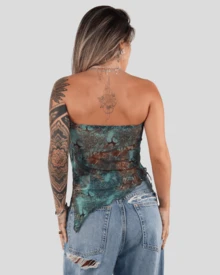Women's Basic Translucent Tropical Floral Cropped Tube Top With Transparent Tulle, Strapless, Summer Style, Lining, Aitona - ANIMAL PRINT - View 3