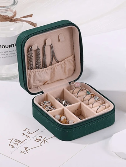 1pc PU Leather Jewelry Box, Ring Earring Necklace Jewelry Storage Box, Portable Jewelry Case, Valentine's Day Gift, Display & Protection Box, Anti-Dust Anti-Oxidation Jewelry Box