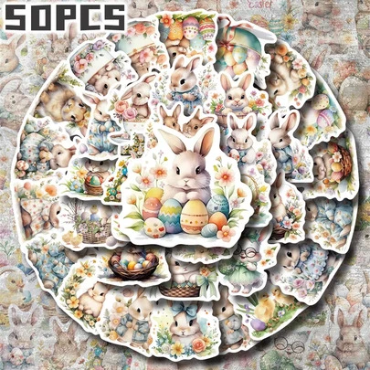 50/100pcs Easter Egg Bunny Doodle Stickers Decorative Stickers Are Suitable For DIY Crafts Such As Ledgers, Water Bottles, Laptops, Helmets, Skateboards, And Diaries.