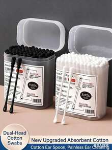 200/1000Pcs Double-Headed Cotton Swabs, 2-In-1 For Ear Cleaning & Makeup Removal, Multi-Purpose Personal Care Cotton Buds, Household Essential - Multicolor - View 2