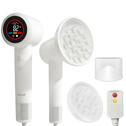  ELOVA HD Display Hair Dryer: 150000 RPM High Speed Brushless Motor, Fast Drying & 200M Negative Ionic Blow Dryer, Smart Temperature Control, 51db Low Noise, Magnetic Diffuser & Nozzle For All Hair Types