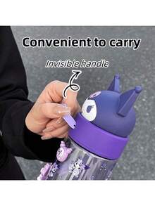 Sanrio 1 pieza Botella de agua de 500ml/16.9oz con tapa con pajita, diseño lindo, a prueba de fugas, adecuado para estudiantes - Multicolor - Ver 8