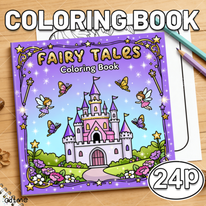 GDTME 1pc "Fairy Tale & Magic" Coloring Book, 24 Pages Thick Paper, 7.87*7.87inch, Recommended For Beginners' Drawing Practice, New Year Gift, Easter/Valentine's Day Gift, Adult Coloring Book, Drawing Sketchbook For Good Friends