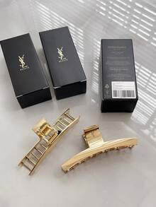 Yves Saint Laurent YSL Early Spring Limited Edition Gift, Large Gold-Tone Metal Hair Clip - Shiny Elegant Hair Accessory With Embossed Logo - Gold - View 4