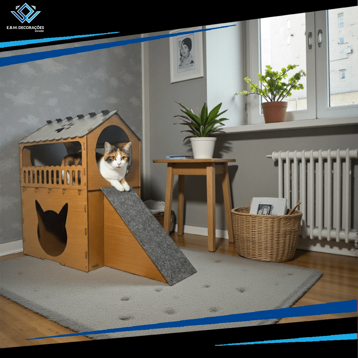 Casinha Toca Para Gato Com Arranhador Rampa Casa Premium - Caramelo - Visão 1