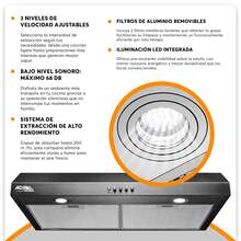 Campana Para Cocina Extractora 60 cm Acero Inoxidable con 3 Velocidades y Luz LED - Tipo de Enchufe A USA (110-127V) - Ver 3