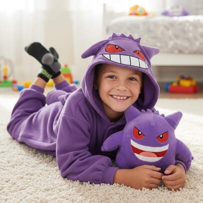 pokemon Barnens spökkigurumi med huva och dragkedja för pojkar och flickor, present