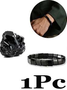 Yanxyad 1/2件装赤铁矿手链，天然石材可调节弹力手链，男士黑色赤铁矿宝石手链，男女皆宜，时尚腕饰 - 黑色 - 查看 6