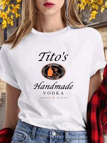 Vintage Distillation Process Artwork Women's Tee Featuring A Bottle And Barrel Hinting At Handmade Vodka In Austin Texas Comfy 100% Cotton Women's Tee - White - View 1