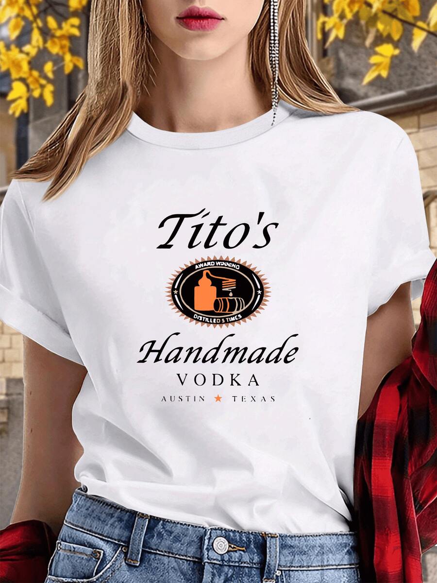 Vintage Distillation Process Artwork Women's Tee Featuring A Bottle And Barrel Hinting At Handmade Vodka In Austin Texas Comfy 100% Cotton Women's Tee - White - View 1