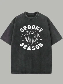 Men Ghost Graphic Print Washed TShirt HighQuality Printed Cotton Retro Fashion Brand TShirt, Men's Spooky Season TShirt, Men's Summer TShirt, Holiday Gift, Perfect Gift Crafted From Breathable 100% Cotton, Perfect For Infusing Nostalgic, Fun Vibes Into Outfits During Casual Gatherings, Music Events, Or Daily Wear, Men's Round Neck Printed Short Sleeve Casual Everyday TShirt, They Are Excellent Gifts For Friends And Family, 100% Cotton TShirts Feature, A Youthful And Fashionable Design, Graphic Tees Men, Graphic Tees Women, Cachorro Feliz, Back To School - 黑色 - 查看 7