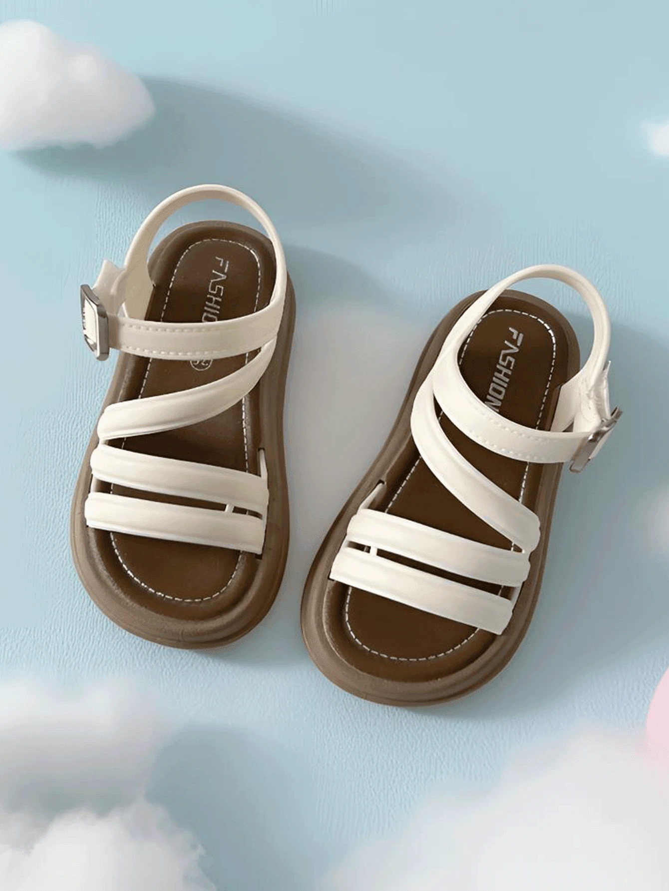 Girls' Daily Wear Open Toe Ankle Strap Platform Sandals With Multi-Strap Design - White - View 1