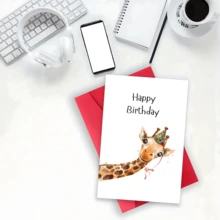 1张长颈鹿生日贺卡 - 卡通风格，色彩明快，采用优质纸张，适合送给家人、年轻人、青少年和亲朋好友，适用于各种场合。 - 套裝 - 查看 3