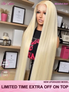 200% Density 13x4 Frontal Real HD Lace Wig Invisible HD Lace Front Wigs Pre Plucked Bleached Knots Straight Human Blended Hair Wigs With Baby Hair #613 Blonde - S613 - View 2
