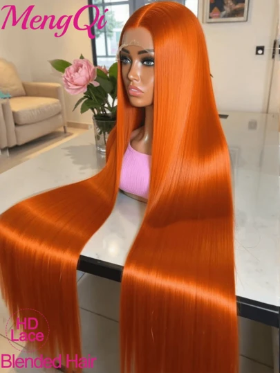 28 Inch Ginger Orange #350 Color Wig Human Frontal Hair 200% Density 13X4 13X6 HD Lace Front Wigs Natural Hairline Pre Plucked Ombre Lace Front Wig For Women Straight Blended Hair With Baby Hair