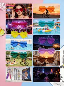 20个透明心形派对眼镜，节日庆典装饰眼镜，男女通用心形连体眼镜，可作拍照道具（颜色随机） - 彩色 - 查看 6