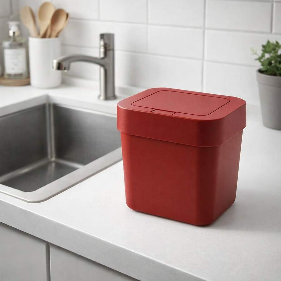 4L Trash Can With Easy-Open Click Lid For Sink, Kitchen, Office, Bathroom - Small, Compact, Colorful, Multipurpose - 黑色 - 查看 1
