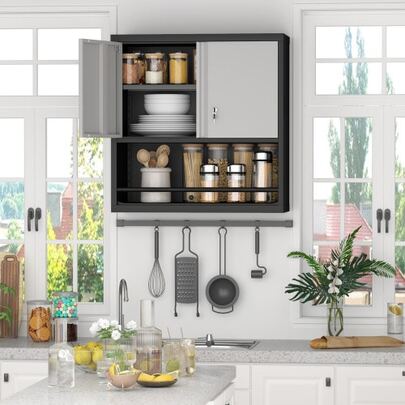 Adjustable Two-Door Metal Storage Cabinet, Kitchen Cabinet With Adjustable Cupboard, Tall Steel Cabinet, Ideal For The Kitchen, Living Room, Dining Room And Office