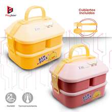 Lonchera Tipo Tóper 3 en 1 con Cubiertos y Asa Transportable Termorresistente YUDA16117 - Rosa coral - Ver 2