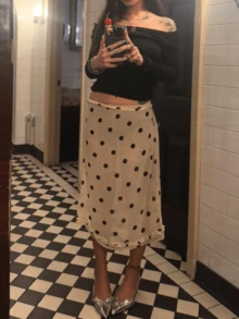 Women's Elegant Mesh Sheer Midi Skirt Solid Color/Polka Dot A-Line Skirt See Through Low Rise Ruffled Hem White Black Skirt Summer Fashionable Streetwear For Going Out Casual Daily Wear - 象牙白 - 查看 7