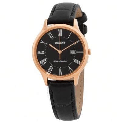  Oriental Quartz Women's Watch, Rose Gold Case, Black Dial, Genuine Leather Strap, Business Style Wristwatch, Suitable For Daily Wear, Dates, Vacations, Gifts And More. Model: RF-QA0007B10B