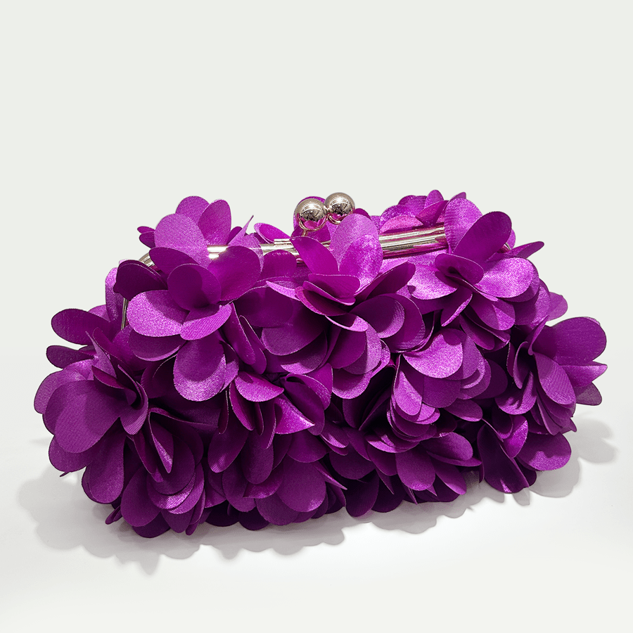 Bolso de mano de seda satinada púrpura elegante para mujer, con detalles en dorado, puede insertarse con una correa de hombro desmontable, perfecto p