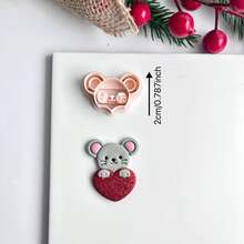 动物及心形系列聚合物粘土切割模具，包括大象、猫、老鼠、熊、狐狸、猪等造型，适合初学者制作手工聚合物粘土耳环和陶瓷工艺品。 - 杏色 - 查看 6