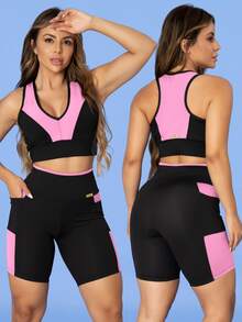 Kit Of 3: Women's Fitness Set - Top, Shorts, Pocket Tank Top, Dry Fit, Gym - Tarelles - 淺粉色 - 查看 4