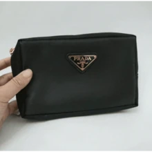 Prada Black Nylon Cosmetic Bag, Portable Travel Toiletry Bag, Essential Vacation Cosmetic Organizer With Zipper. - Black - View 2