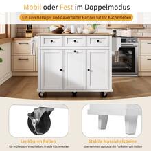 Kitchen Island With Wheels, Removable Dining Area, Kitchen Island With Bin And Drawers, Mobile Kitchen Island, Ideal For The Kitchen And Dining Room (White) - White - View 5