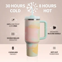 Compatible With Stanley 40 Oz H2.0 Tumbler With Handle, Double Walled Vacuum Insulated Stainless Steel Water Bottle Premium Summer Drink Ware Portable Handy Flask Travel Mug Iced Coffee Cup For Outdoor Camping, Hiking, Driving, Travel, Perfect Gift Idea - 彩色 - 查看 2