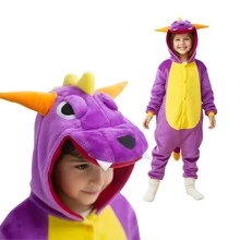 nerd hunters Kids Cozy Dragon Hooded Kigurumi Pajama Suit - Purple - View 3