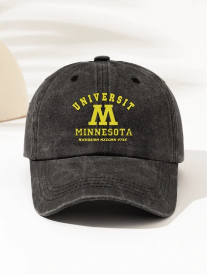 1pc Fashionable Minimalist Washed Baseball Cap With "SNIVERSIN M MINNESOTA HWUQEIBN NXZCMN 9765" Printed Pattern, Vintage American Style Gift For Family And Friends