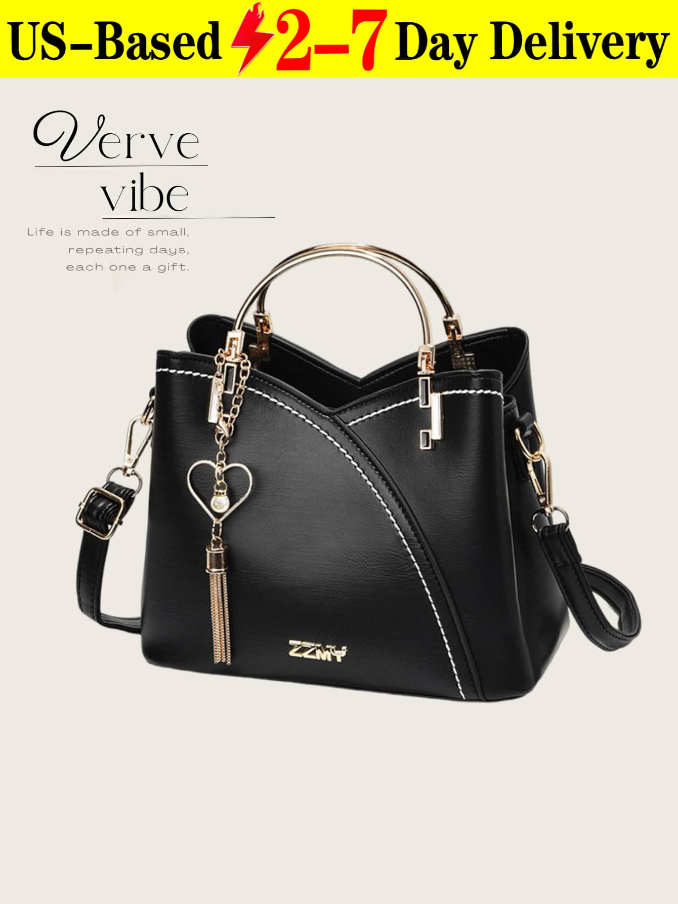 Elegant Two-Tone Color Block Shoulder Bag, Large Capacity Top Handle Satchel With Exquisite Heart Shape Metal Tassel Pendant, Women's Versatile Crossbody Bag For Daily Commute & Weekend Getaways, Ideal Valentines & Mother's Day Gift For Fashion-Loving Her Valentine's Day Wedding Valentines Valentines Gifts Mothers Day Gift Summer Art Birthday Decorations Galentines Galentines Gifts Cruise Essentials Bachelorette Party Supplies Easterr Metallic Gold Faux Leather Tote Fall - 彩色 - 查看 1