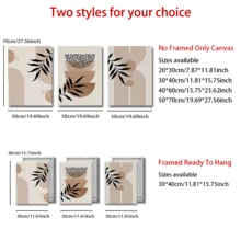 三件套极简波西米亚风墙饰——黑白抽象植物图案，可选择带框或不带框，打造卧室、办公室或客厅的禅意画廊墙 - 彩色 - 查看 3