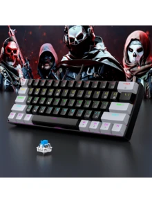 Gaming Keyboard, USB Wired Mechanical Keyboard, Blue Switch, 61-Key RGB Backlit, Mini Portable Office Computer Keyboard, No Numeric Keypad, Suitable For Windows Tablet, Laptop, Gamers - View 1