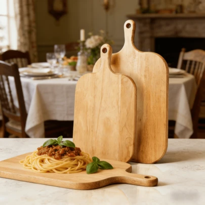 1pc Premium Quality Thick Oak Wood Cutting Board, Rosewood Chopping Board, Double-Sided Chopping Block, Suitable For Handling Cooked And Raw Food Separately, Easy To Carry And Clean, Applicable For Meat, Vegetables And Fruits | Suitable For Home Kitchen And Dorm | Food , Wooden Tray, Design, Available In 3 Sizes