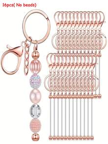 Bộ 16 móc khóa hạt cườm rỗng, phụ kiện tự làm móc khóa hạt cườm bằng hợp kim kẽm, thích hợp để làm mặt dây chuyền, móc khóa tự làm và quà tặng trang sức. - Bộ móc khóa (dây chuyền) - Xem 23