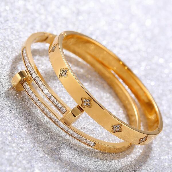 VceTd سوار معدني من الفولاذ المقاوم للصدأ بتصميم هندسي بسيط مزين بالزجاج، مجوهرات للأزواج مناسبة للارتداء اليومي والتنقل، قطعتان