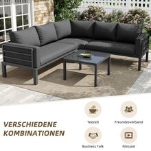 Garden Furniture Set (4-5 People) Containing A Tempered Glass Coffee Table, A Galvanized Iron Frame, Comfortable Garden Furniture, Grey Cushions And Pillows, And Height-Adjustable Table Legs. - Dark Grey - View 2