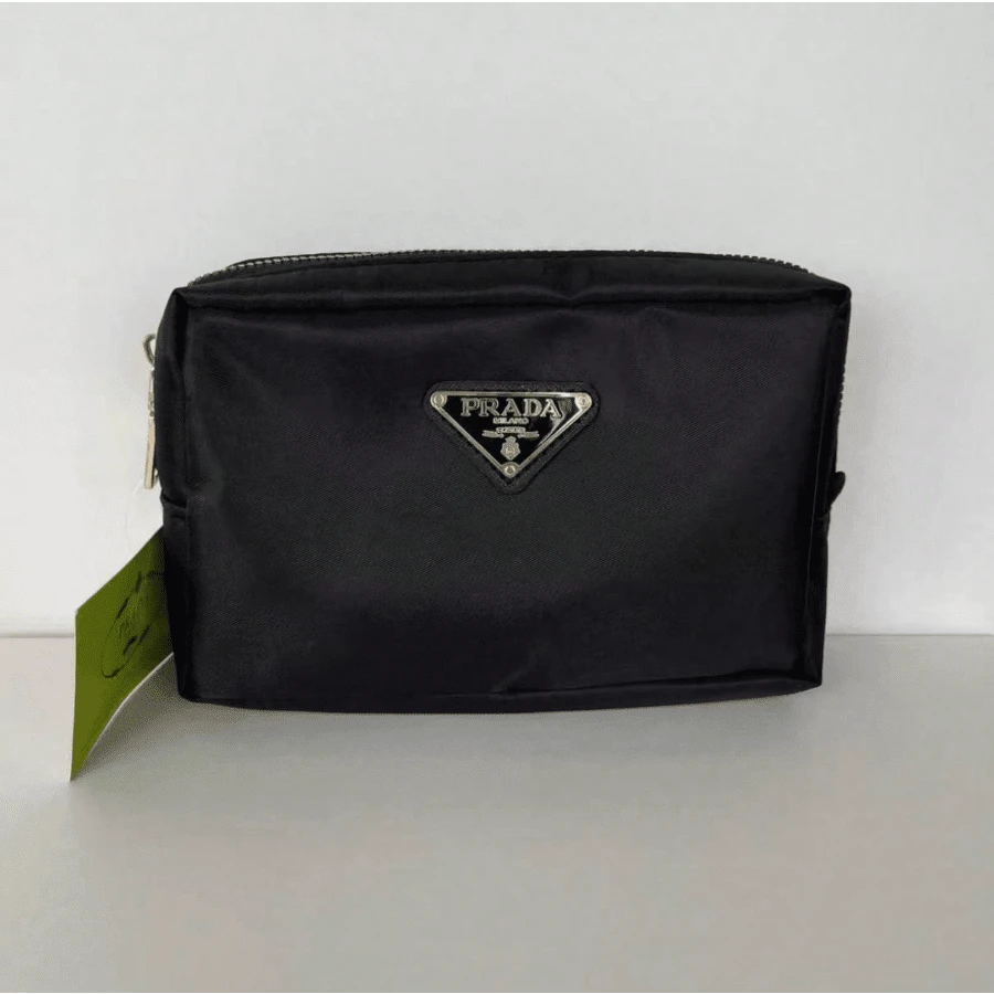 Prada Black Nylon Cosmetic Bag, Portable Travel Toiletry Bag, Essential Vacation Cosmetic Organizer With Zipper. - Black - View 1