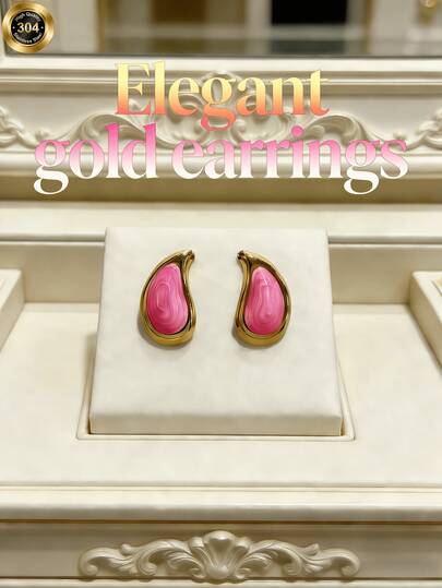 1pc Stainless Steel Teardrop Earrings And Pendant Set, Elegant Modern Style, Hypoallergenic Waterproof Tarnish Resistant, Suitable For Women And Fashion Enthusiasts, Best Accessory For Daily Wear, Work, Party, Wedding, Date, Vacation, Also Ideal For Anniversary, Valentine's Day, Carnival Gifts