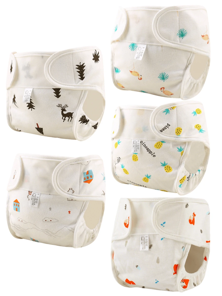 4件套可重复使用婴儿尿布套，防水防漏婴儿尿布裤，可洗布尿布衬垫 - 彩色 - 查看 1