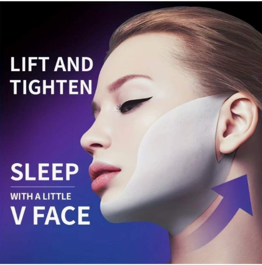 3pcs V-Shaped Facial Facial Mask Firming Double Chin Daily Care Facial Skin Small Face Ear Facial Mask - trắng - Xem 1