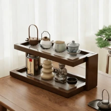 1pc Coffee Cup Rack Coffee Station Bar Storage 2-Tier Cup Rack Dressing Table Cosmetic Organizer - Brown - View 1